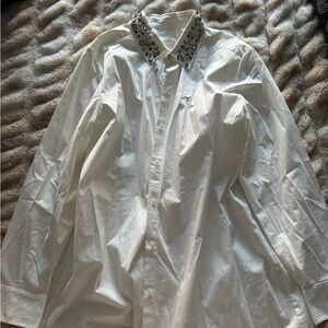 Chico's White Embellished Collar Blouse